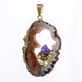 pendentif en agate et pointe améthyste
