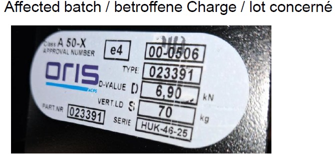 Visuel N°2 du produit rappelé : Attelage remorque pour Citroën BERLINGO ou PEUGEOT PARTNER