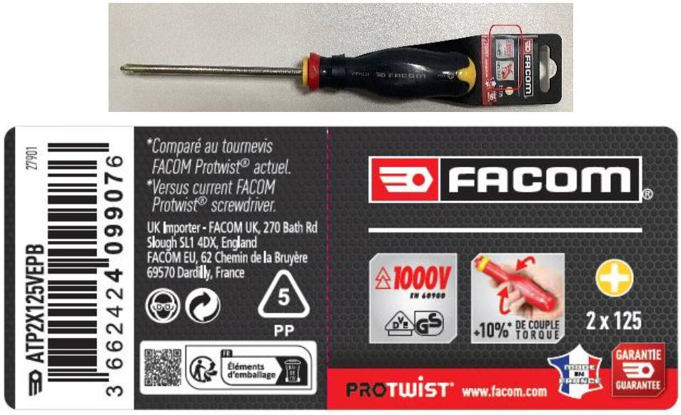 Visuel N°4 du produit rappelé : Tournevis FACOM ATP2X125VEPB