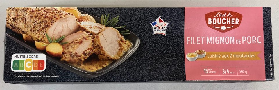 Filet mignon de porc cuisiné aux deux moutardes