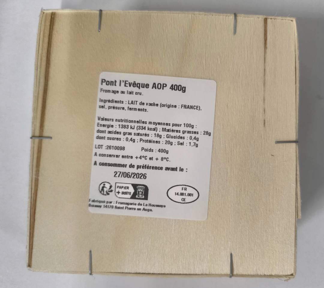 Visuel N°2 du produit rappelé : PT L EVEQUE AOP CRU 400G