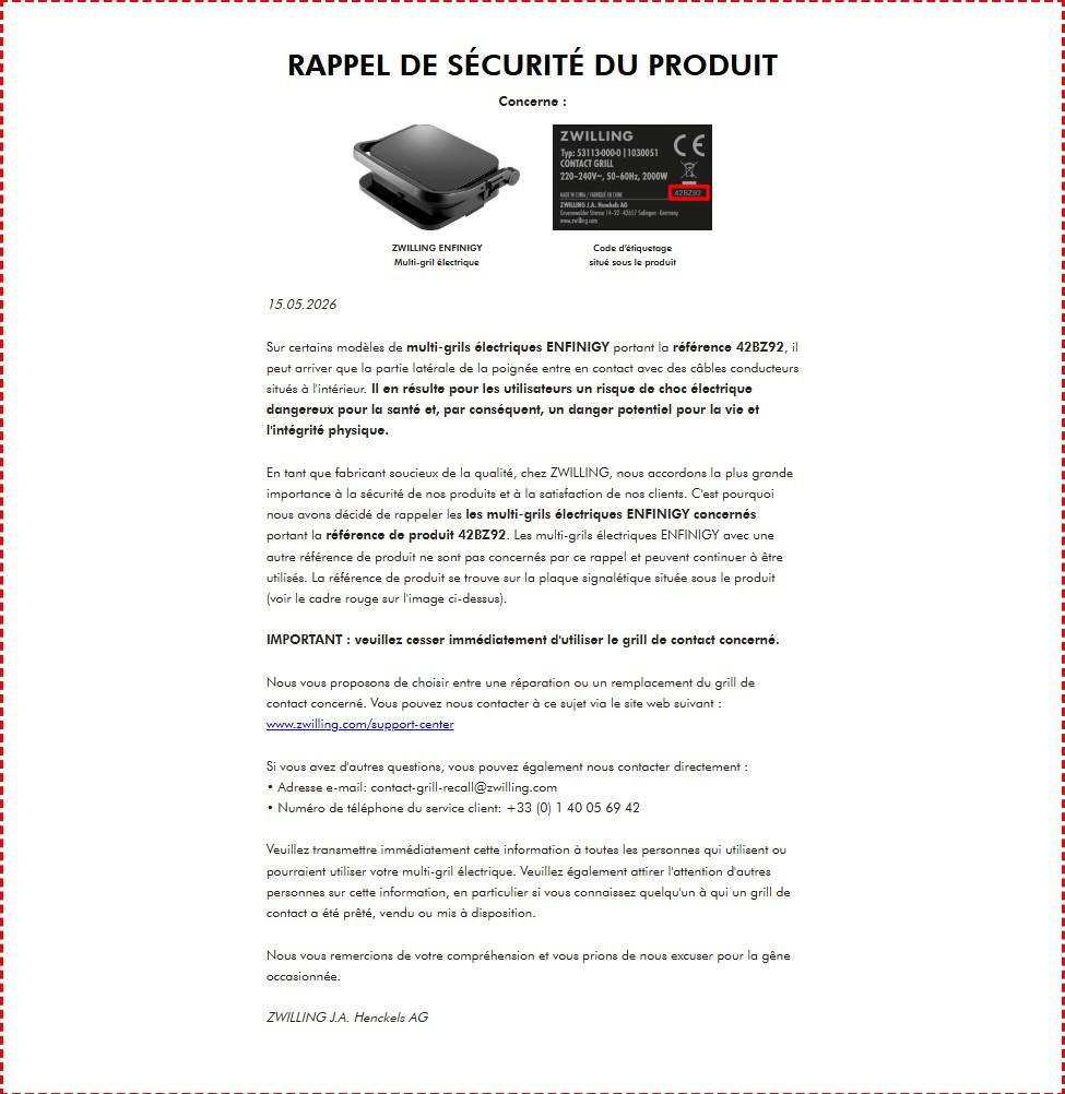 Visuel N°2 du produit rappelé : Multi-gril électrique, ZWILLING Enfinigy Noir mat 