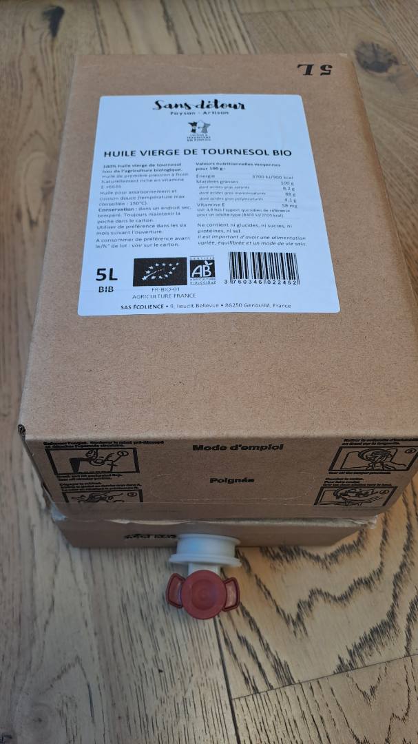 Visuel N°2 du produit rappelé : Huile vierge de tournesol bio BIB 5L