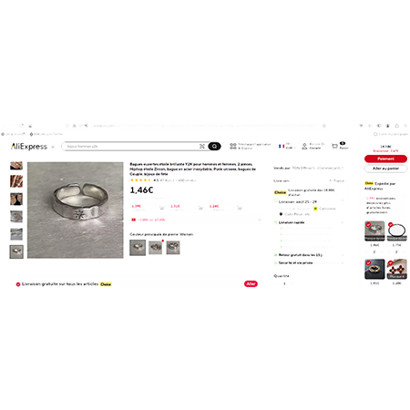 Bagues ouvertes étoile brillante y2k pour hommes et femmes / 2 pièces / hiphop étoile zircon bijoux