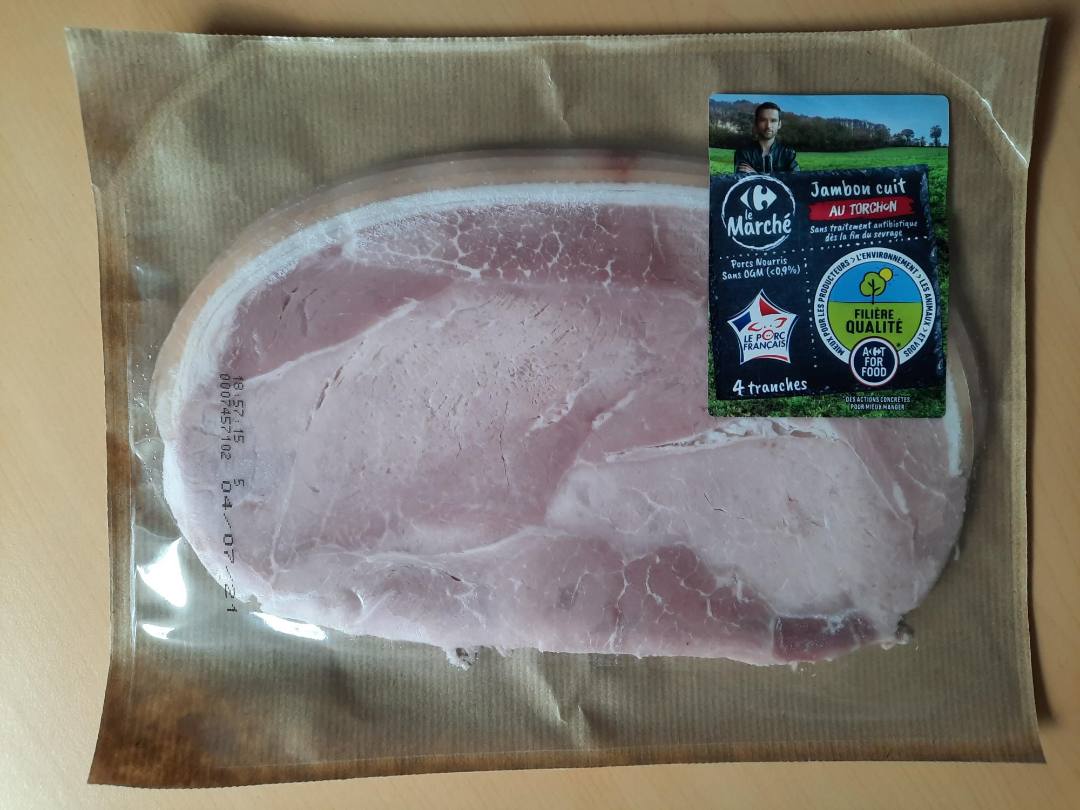 Visuel N°2 du produit rappelé : JAMBON CUIT AU TORCHON Carrefour le marché - Filière qualité