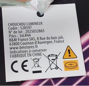 Visuel N°3 du produit rappelé : CHOUCHOU LUMINEUX