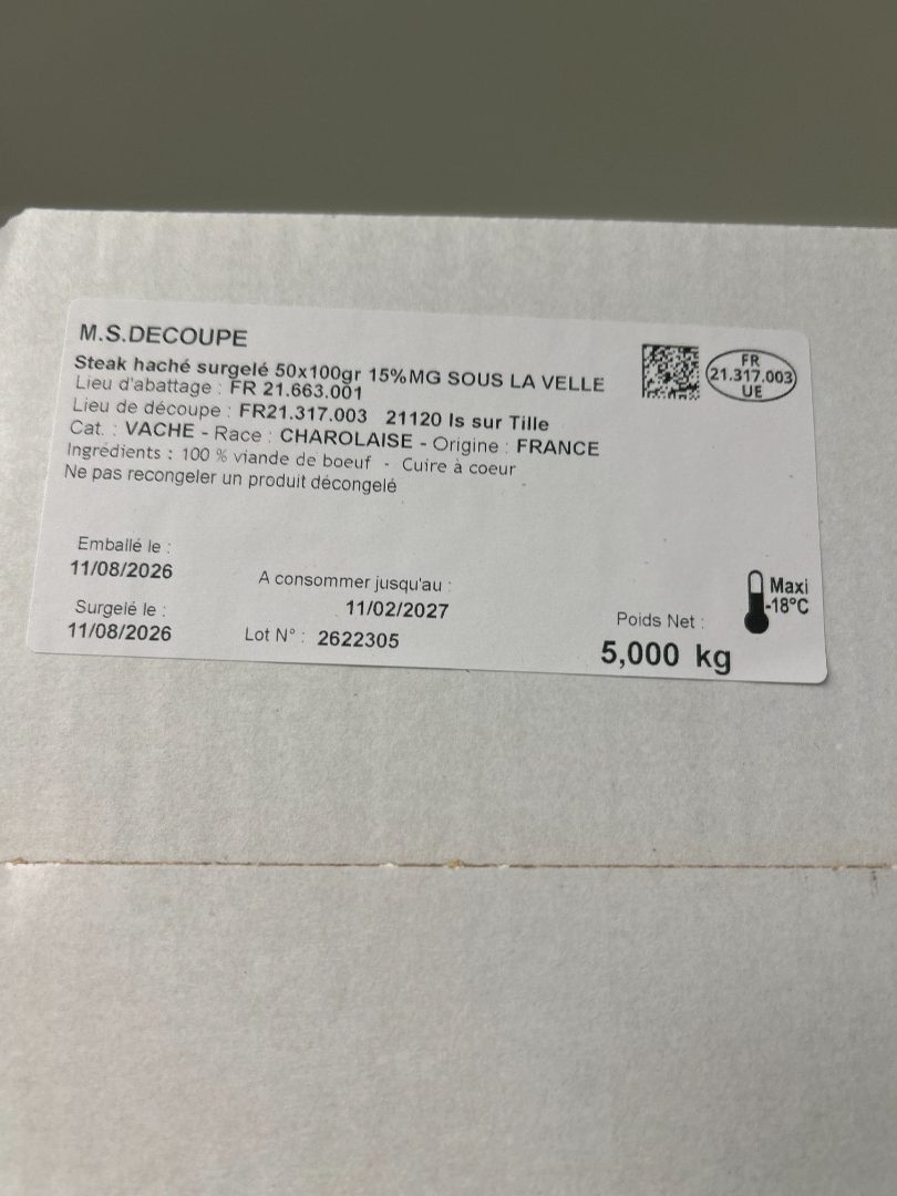 Visuel N°3 du produit rappelé : Steak haché de boeuf cru surgelé