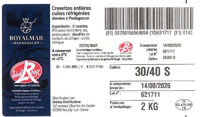 Visuel N°5 du produit rappelé : Crevettes roses cuites étal poissonnerie