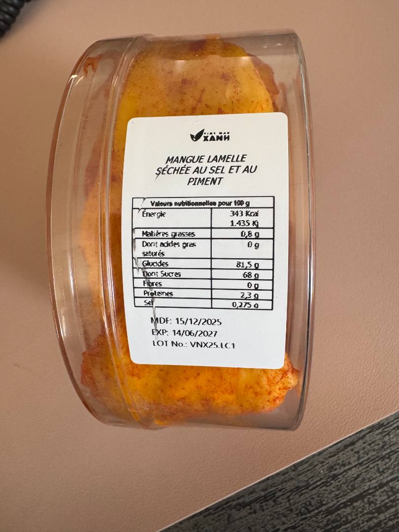 Visuel N°2 du produit rappelé : MANGUE SÉCHÉE AU SEL ET AU PIMENT