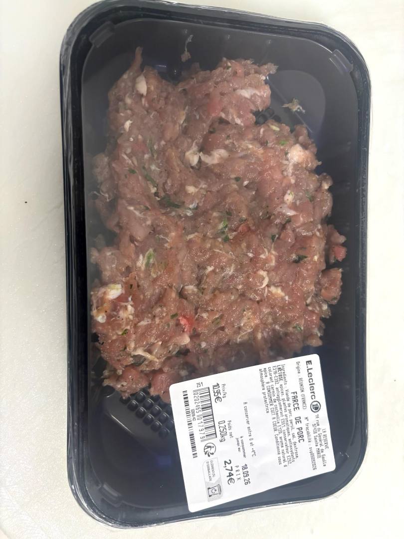 Visuel N°3 du produit rappelé : Viande hachée de porc pré-emballé
