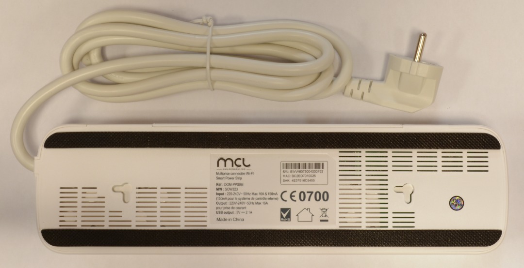 Rappel Consommateur - Détail Multiprise connectée Wifi 6 sorties - 1.80m MCL
