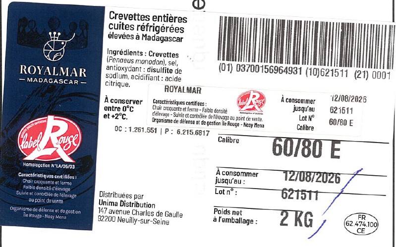 Visuel N°3 du produit rappelé : Crevettes roses cuites étal poissonnerie