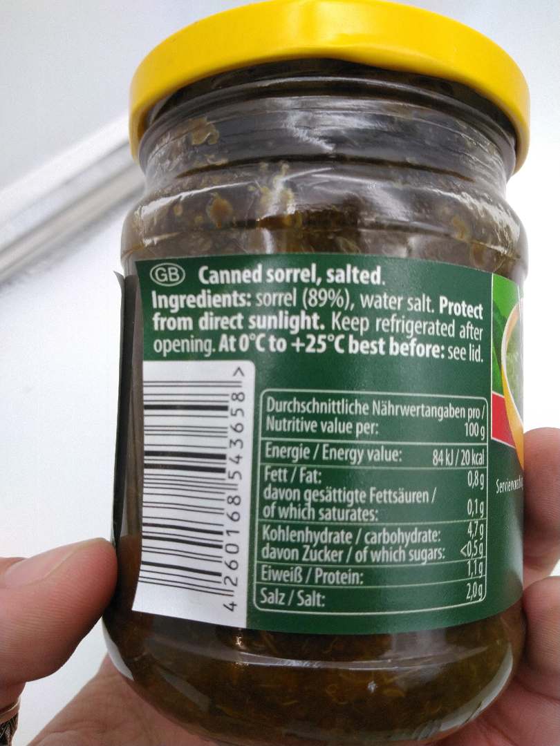 Visuel N°2 du produit rappelé : 250 g d'oseille grossièrement coupée et salée