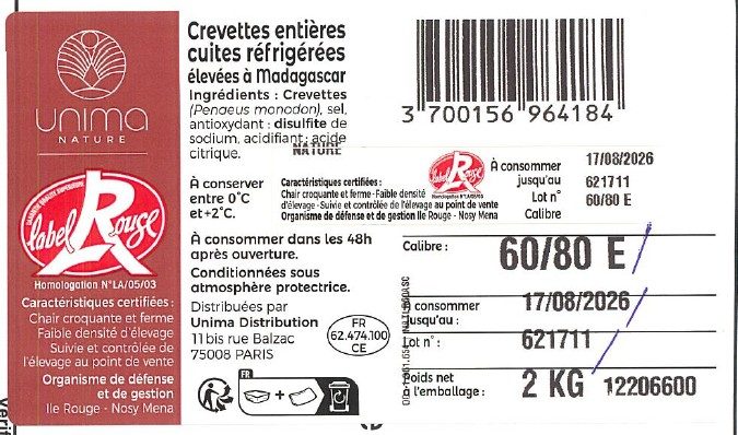 Visuel N°4 du produit rappelé : Crevettes roses cuites étal poissonnerie