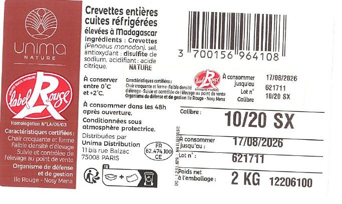 Visuel N°3 du produit rappelé : Crevettes roses cuites étal poissonnerie
