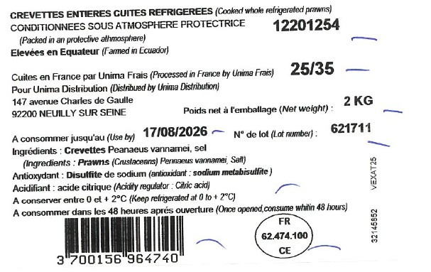 Visuel N°2 du produit rappelé : Crevettes roses cuites étal poissonnerie