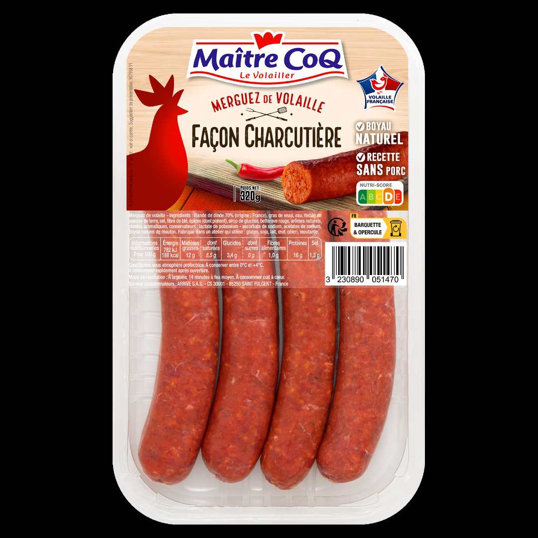 Illustration produit - Saucisse de volaille façon charcutière nature / herbes / me…