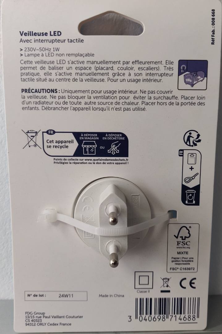 Visuel N°2 du produit rappelé : VEILLEUSE LED