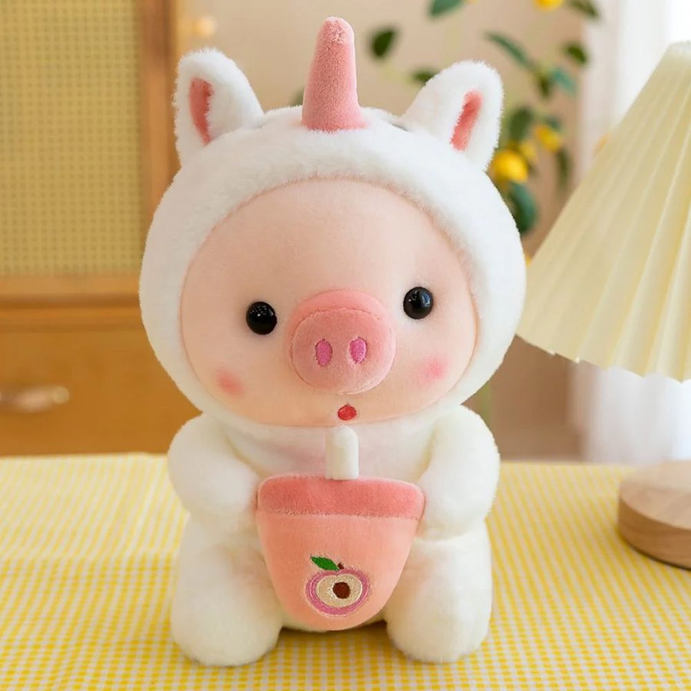 Peluche cochon bubble tea kawaï